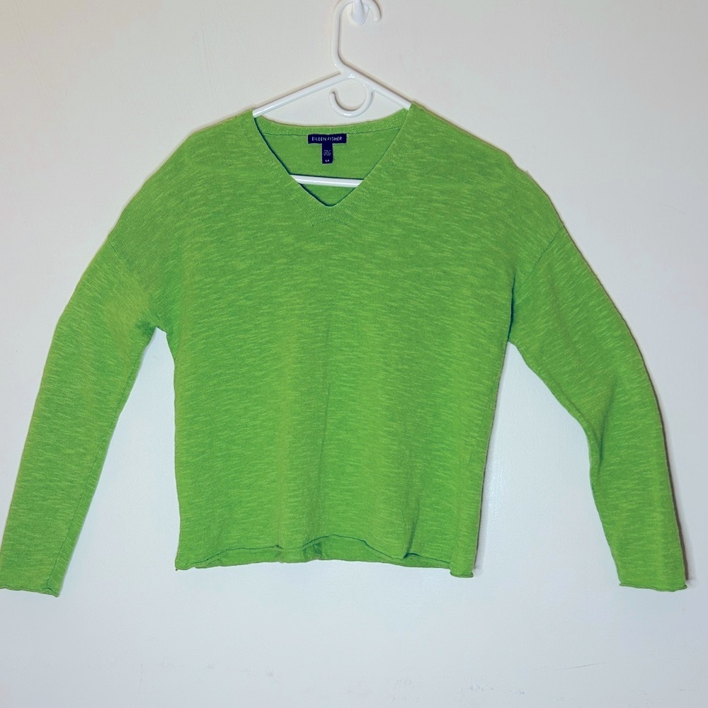 Eileen Fisher Organic Cotton/Linen Lime Green Knit Top SZ SP